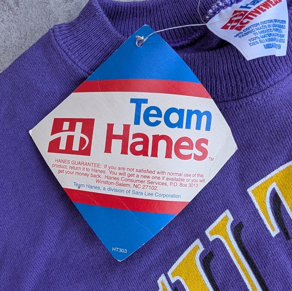 Vintage LSU Tigers Purple Yellow Tiger Hanes Crewneck Sweatshirt Medium NOS NWT - Picture 7 of 9